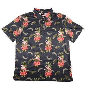 Yatta Golf Polo Shirt Mens‎ Extra Large Flamingo Hibiscus Floral Tropical Golf